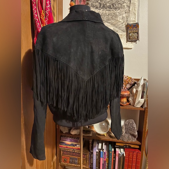 Vintage Adler Real Genuine Leather Fringe Black Jacket cowgirl western size XL - Picture 7 of 12
